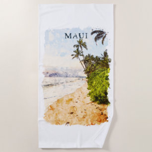 Serviette De Plage Aquarelle de Maui Hawaii Voyage d'illustration