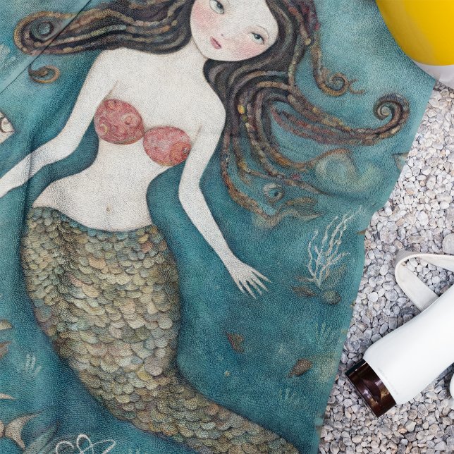 Serviette De Plage Aquarelle de sirène (Créateur téléchargé)