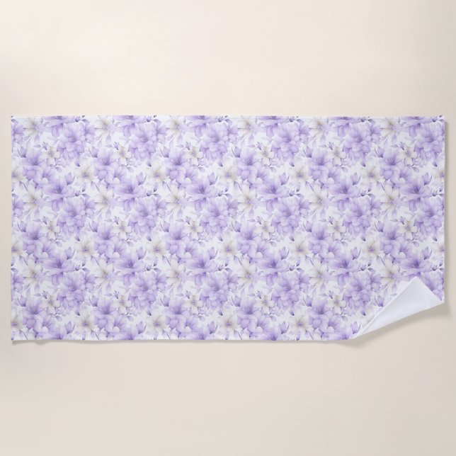 Serviette De Plage Aquarelle délicate Fleurs violettes (Devant)