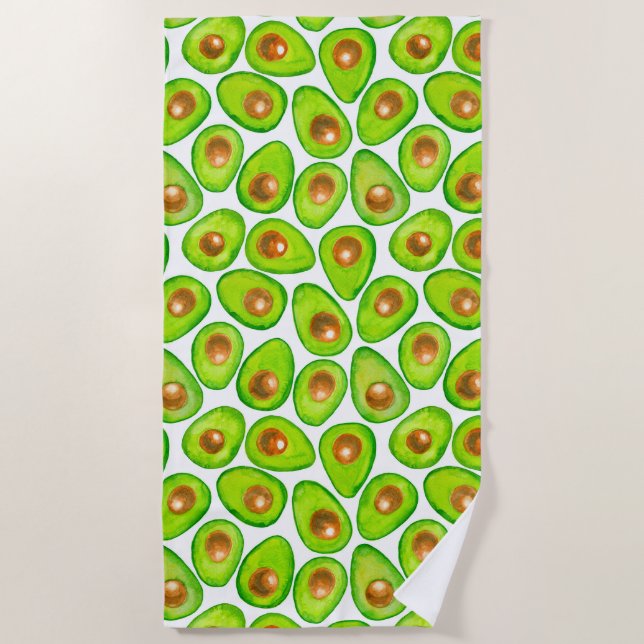 Serviette De Plage Aquarelle en tranches d'Avocado (Devant)