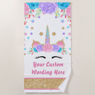 Serviette De Plage Aquarelle Faux Gold Parties scintillant Unicorn Pe