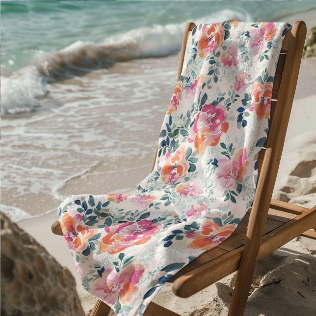 Serviette De Plage Aquarelle Fleurs Motif Élégant Floral (Créateur téléchargé)