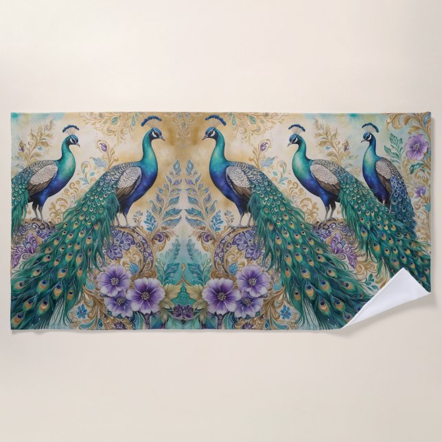 Serviette De Plage Aquarelle florale Peacock (Devant)