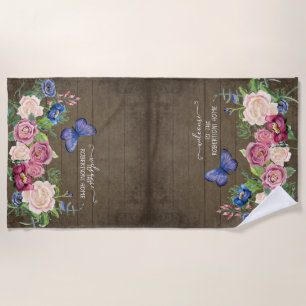 Serviette De Plage Aquarelle florale rustique Nom personnalisé