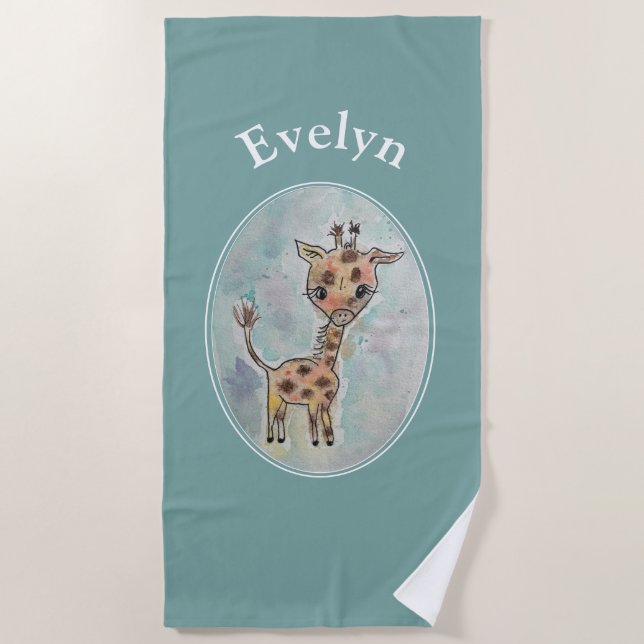 Serviette De Plage Aquarelle Giraffe Boho Customisé (Devant)