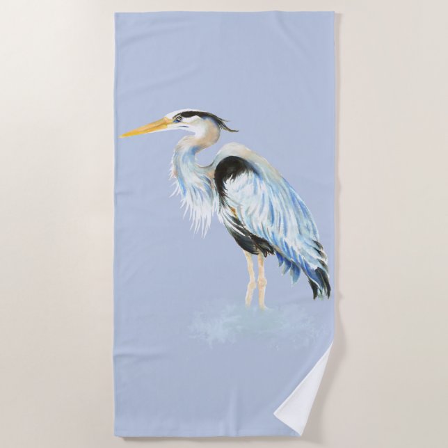 Serviette De Plage Aquarelle Great Blue Heron Wildlife Art (Devant)