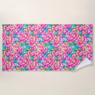 Serviette De Plage Aquarelle inspirée bleu rose Floral