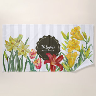 Serviette De Plage Aquarelle Jaune Orange Fleurs de printemps