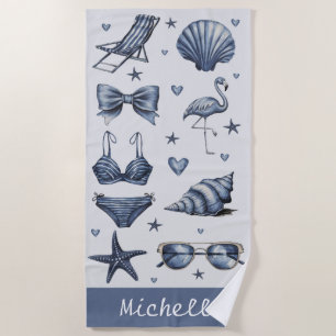 Serviette De Plage aquarelle Nom personnalisé Thème de voyage d'été