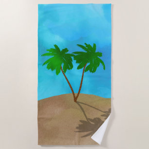 Serviette De Plage Aquarelle Palm Tree Beach Scene Collage