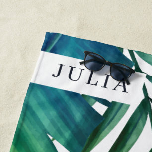 Serviette De Plage Aquarelle personnalisée Feuilles tropicaux