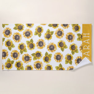 Serviette De Plage Aquarelle personnalisée Sunflower Beach Towne