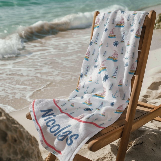 Serviette De Plage Aquarelle personnalisée Thème nautique (Créateur téléchargé)