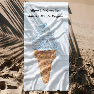 Serviette De Plage Aquarelle Quand Vague Vie, Ayez De La Crème Glacia