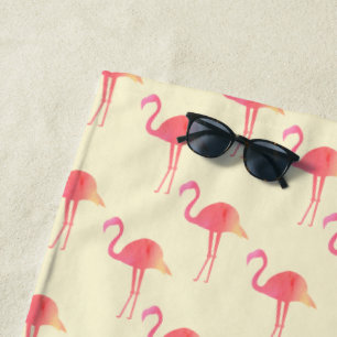 Serviette De Plage Aquarelle rose mignonne Motif Flamingo