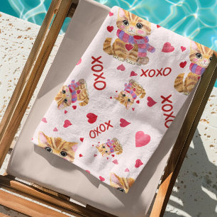 Serviette De Plage Aquarelle Saint Valentin Kitty XOXO Motif