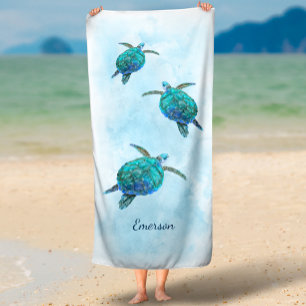Serviette De Plage Aquarelle Tortue de mer Océan tropical