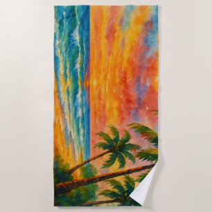 Serviette De Plage Aquarelle Tropical Beach Sunset