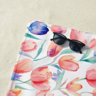 Serviette De Plage Aquarelle Tulips Motif Beach
