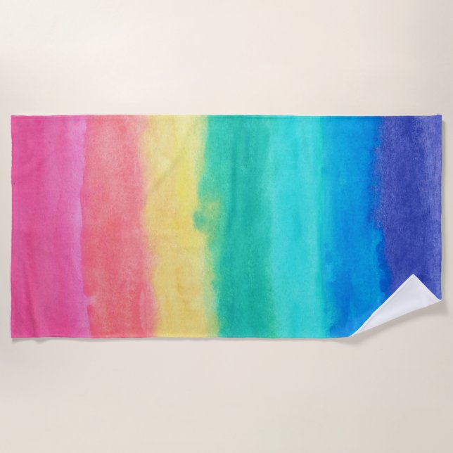 Serviette De Plage Aquarelles modernes bandes arc-en-ciel (Devant)