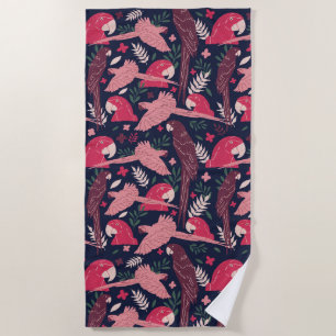 Serviette De Plage Ara Parrot rouge rose dessin Tropical Leave Motif