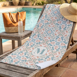 Serviette De Plage Arabesque Terreuse   Lettre Personnalisée en Mosaï