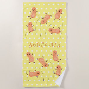 Serviette De Plage Arachides mignonnes sautillant dessin animé jaune