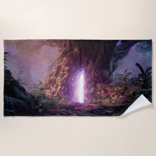 Serviette De Plage Arbre Enchanté Surréaliste Avec Portail Lumineux