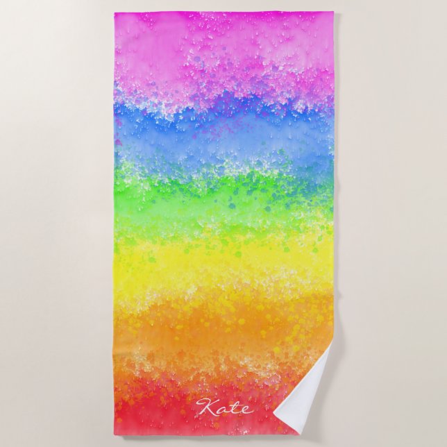 Serviette De Plage Arc-en-ciel aquarelle splatter personnalisé (Devant)