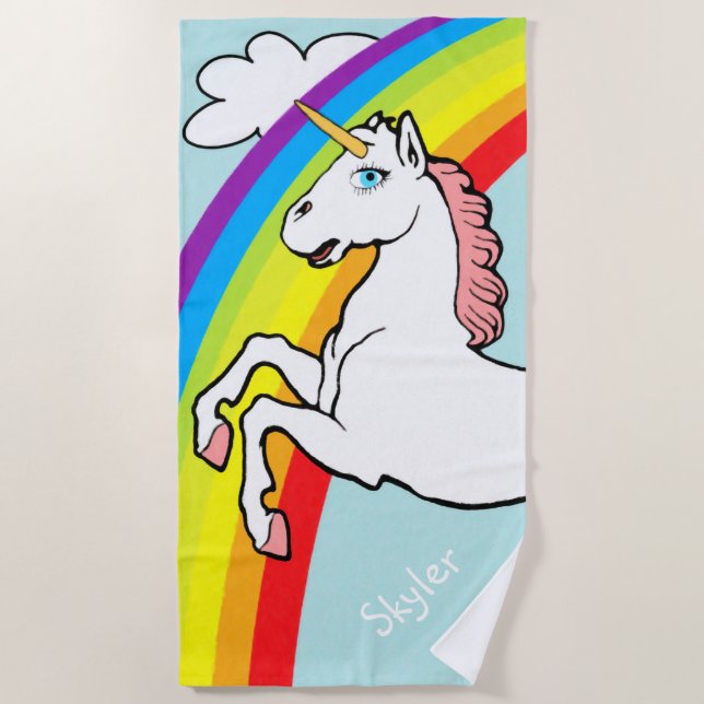 Serviette De Plage Arc-en-ciel de licorne (Devant)