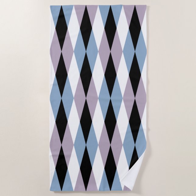 Serviette De Plage Arlequin Diamond Motif - Bleu et Dusty Lilac (Devant)