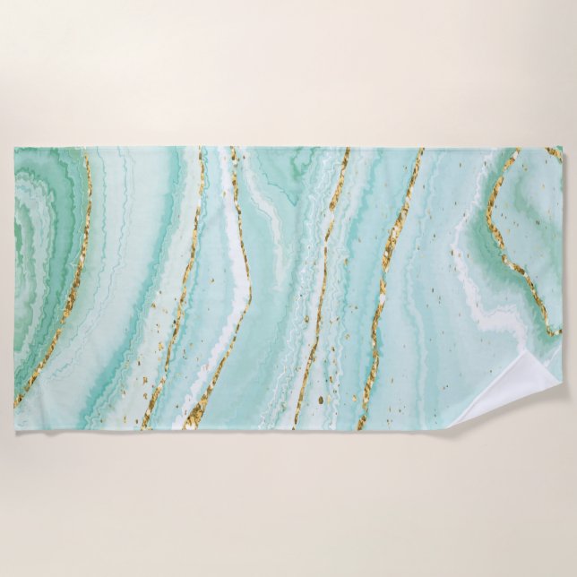 Serviette De Plage Arrière - plan en marbre liquide vert pastel (Devant)