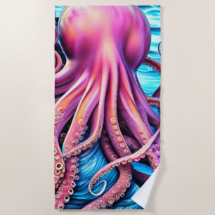 Serviette De Plage Arrière - plan rose octopus bleu Ocean Wave