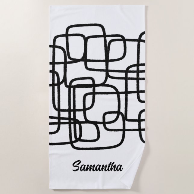 Serviette De Plage Art Abstrait Contemporain Noir Et Blanc (Devant)