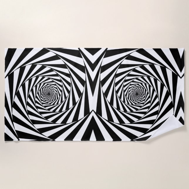 Serviette De Plage Art Abstrait des spirales noires et blanches (Devant)