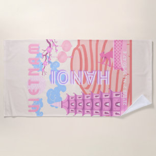 Serviette De Plage Art du voyage au Vietnam, Rose