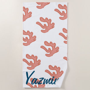 Serviette De Plage Art floral botanique de récif de corail organique