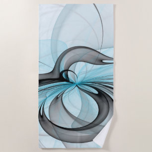 Serviette De Plage Art fractal moderne gris anthracite abstrait bleu