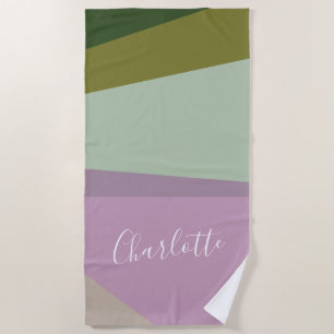 Serviette De Plage Art géométrique violet et vert personnalisé