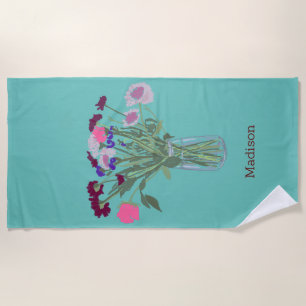 Serviette De Plage Art moderne Fleurs sauvages colorés heureux +Perso