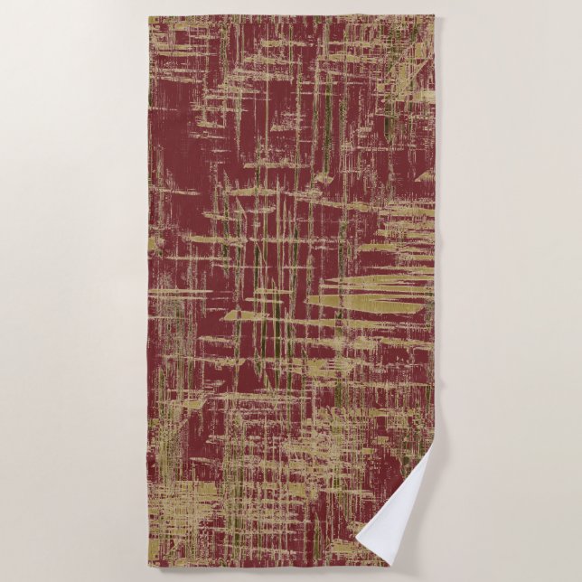 Serviette De Plage Art moderne rouge foncé et or (Devant)