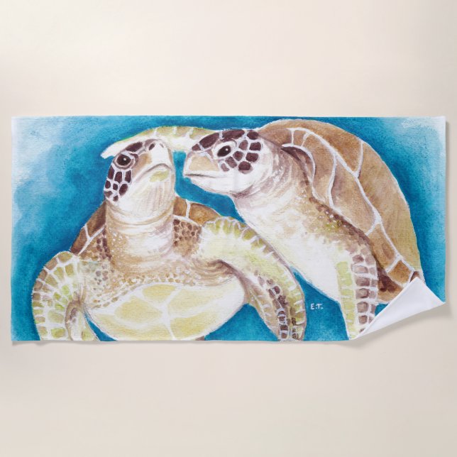Serviette De Plage Art turquoise d'aquarelle de tortues de mer (Devant)