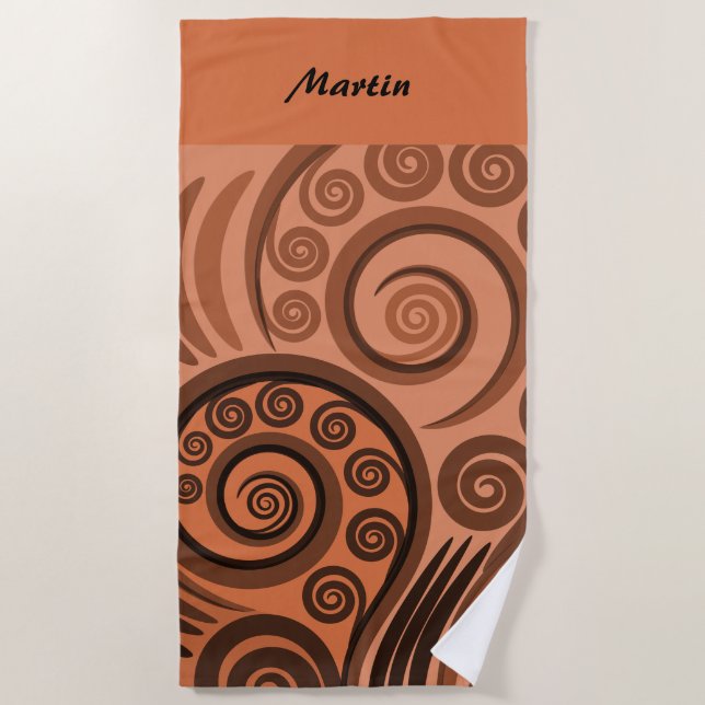 Serviette De Plage Artsy Orange Brown Koru Fern Motif Frond (Devant)