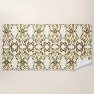 Serviette De Plage Aspect dentelle de fleurs Sépia doré