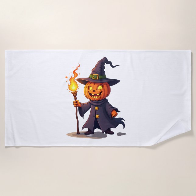 Serviette De Plage Assistant citrouille - Sorcier magique Halloween T (Devant)