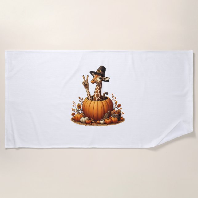 Serviette De Plage Automne Citrouille Automne Giraffe Thanksgiving Fe (Devant)