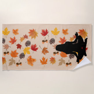 Serviette De Plage Autumnal Tranquility: Lotus and Leaf Pattern