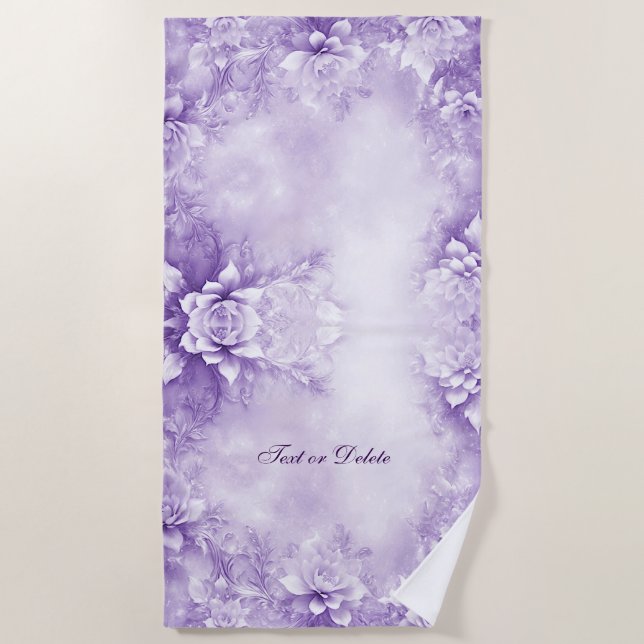 Serviette de plage aux fleurs blanches violettes (Devant)