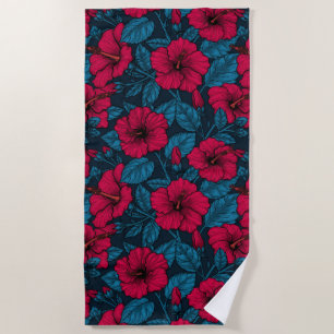 Serviette de plage aux fleurs d'hibiscus rouges