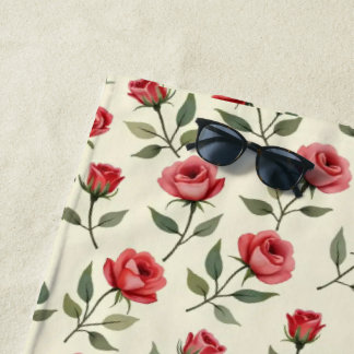 Serviette de plage aux roses rouges aquarelle 